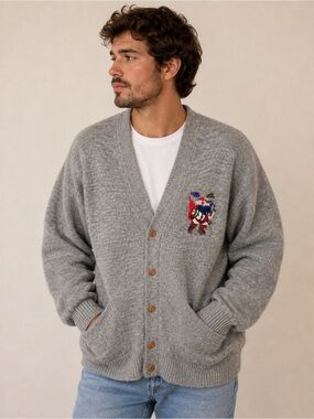 Vintage BOSA Wool Blend Golfing Dog Embroidered Grandpa Cardigan Sweater Unisex